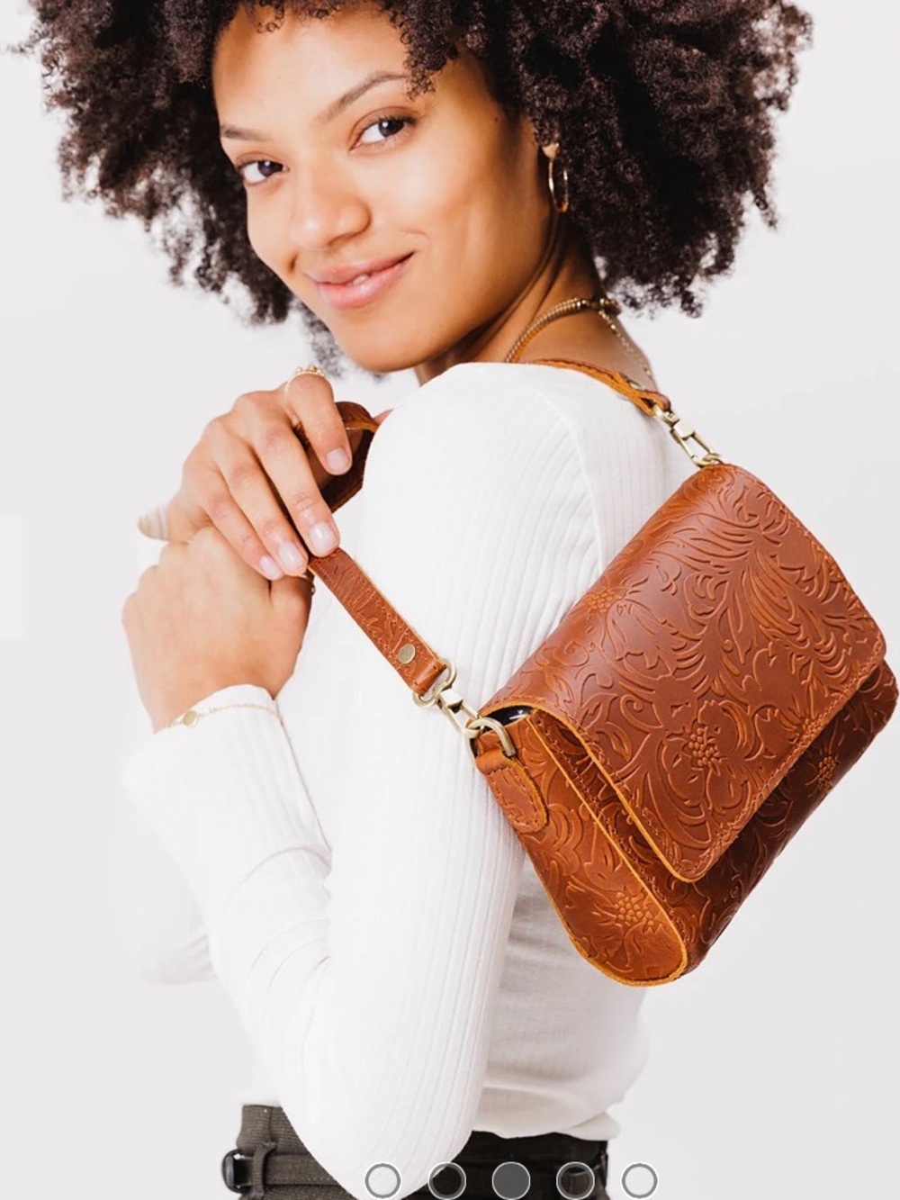 Portland Leather Tan Embossed Floral Leather Crossbody - Picture 3 of 5